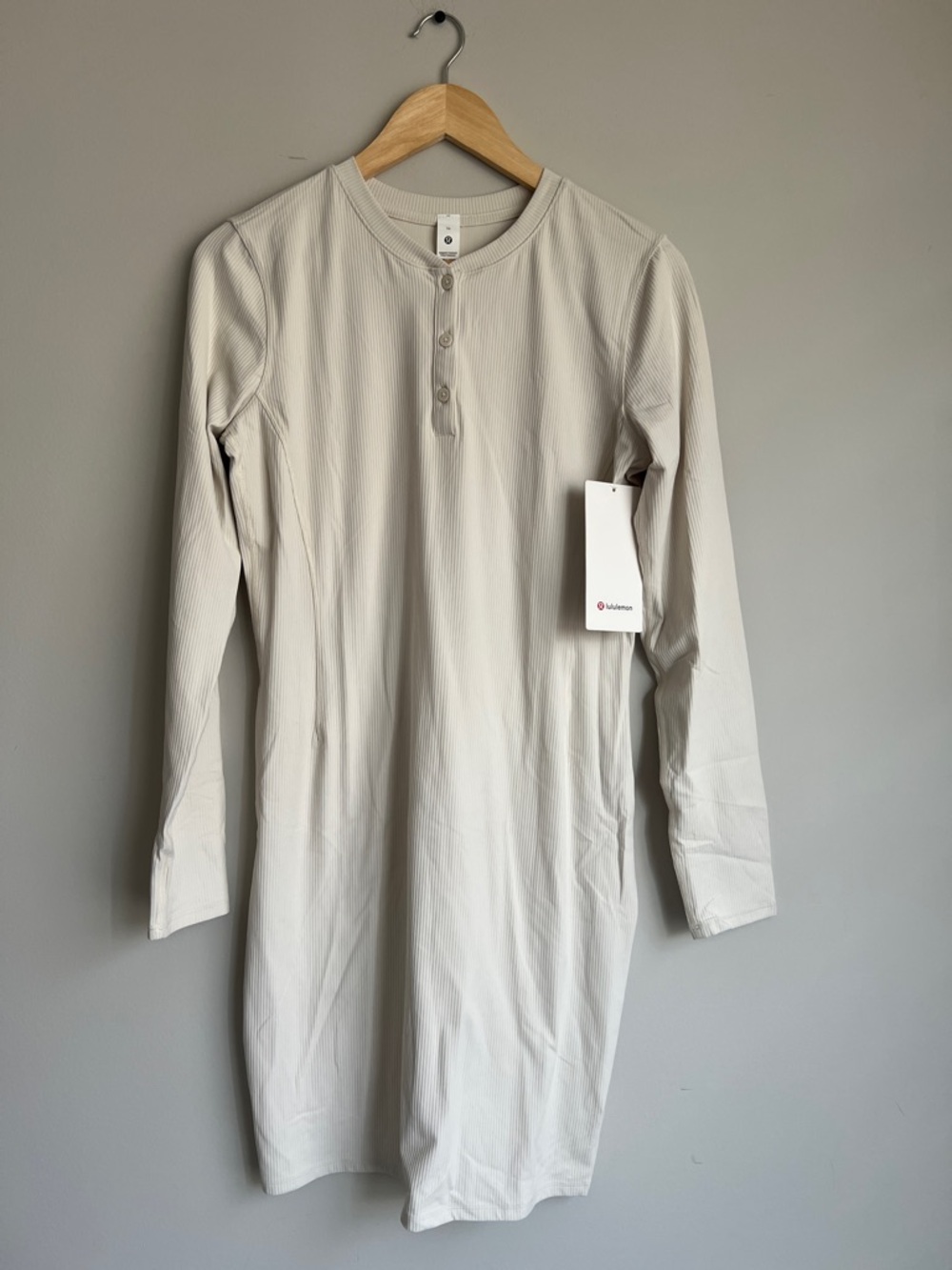 Lululemon All Aligned Ribbed Long-Sleeve Henley Dress Light Ivory Size 10 NWT